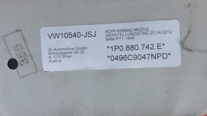 Seat Leon II рестайлинг шторка воздуха правая Airbag 1P0880742E, фото 2