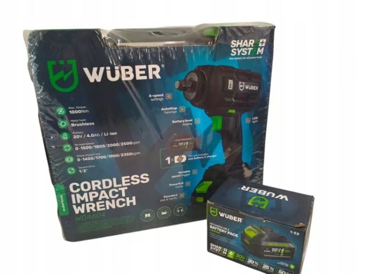 Ударный гайковерт аккумуляторный Wuber 1000 Н·м 20 В 2x 4,0 А·ч, фото 1