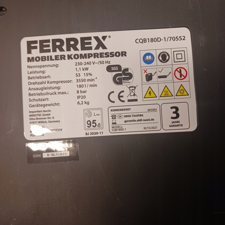 Компрессор безмасляный Ferrex CQB180D-1 0 l 8 бар, фото 3