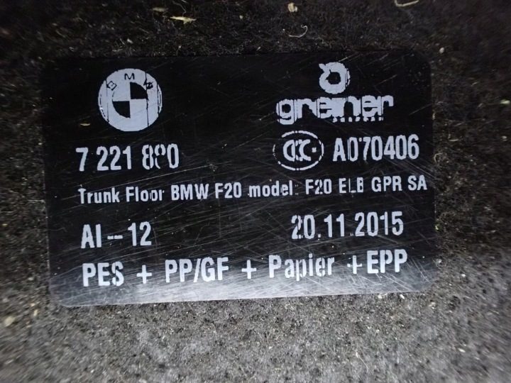 КОВЕР КОВРОЛИН ПОЛ БАГАЖНИКА 7221880 BMW 1 F20 15 г., фото 3