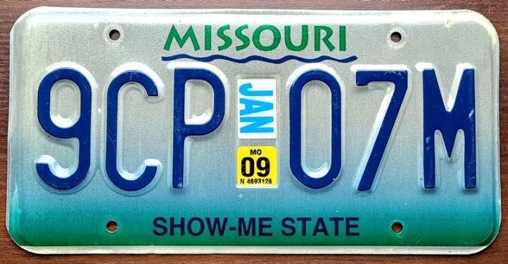Missouri 2009 - табличка номерная с США, фото 2