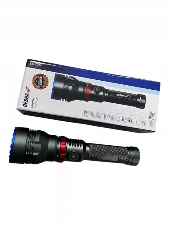 Фонарик аккумуляторный DEDRA 2200 мАч 1000 lm LED zasięg 900m 5 режимов, фото 1