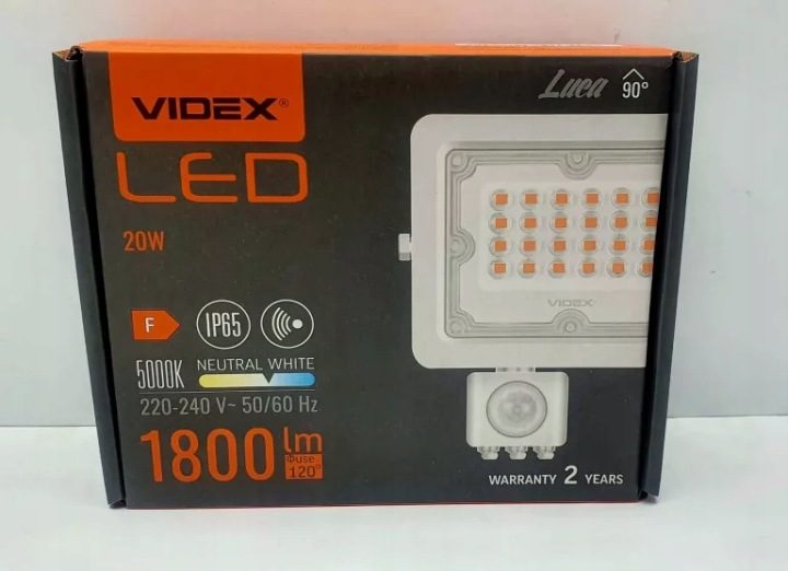 Прожектор Videx LED 20W 1800lm neutralna biel 5000K датчик движения IP65, фото 1