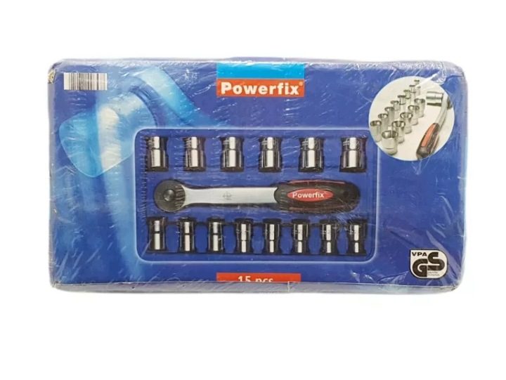ТОРЦЕВЫЕ ГОЛОВКИ С ТРЕЩОТКОЙ 15 шт., POWERFIX, фото 1