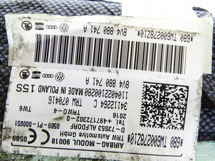 ШТОРКА ПОДУШКА БЕЗОПАСНОСТИ AIRBAG ЛЕВЫЙ AUDI A3 S3 8V 5D SB 8V4880741A, фото 5
