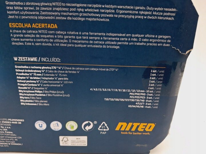NITEO КОМПЛЕКТ ТОРЦЕВЫХ ГОЛОВОК 52EL с трещоткой инструмента warsztat, фото 5