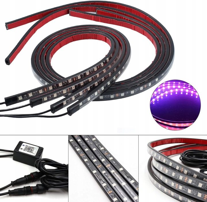 Подсветка LED RGB для днища автомобиля 2x89cm и 2x120cm, 12V, aplikacja, фото 3