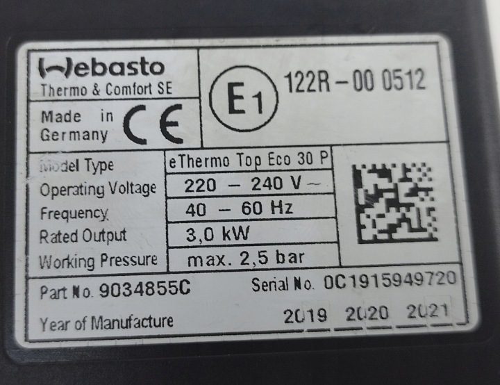 WEBASTO ЭЛЕКТРИЧЕСКИЙ ОТОПИТЕЛЬ 3.0 кВт ETHERMO TOP ECO 30P 9034855C, фото 3