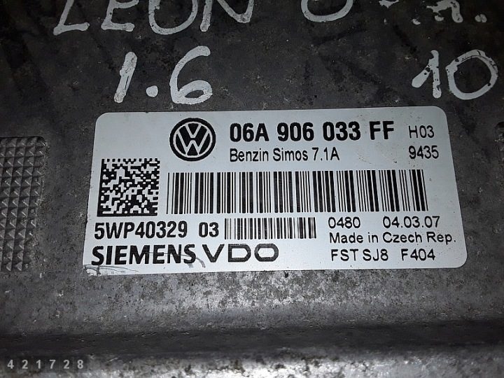 2006 Seat Leon ЭБУ 1600PETROL 06A906033FF, фото 2