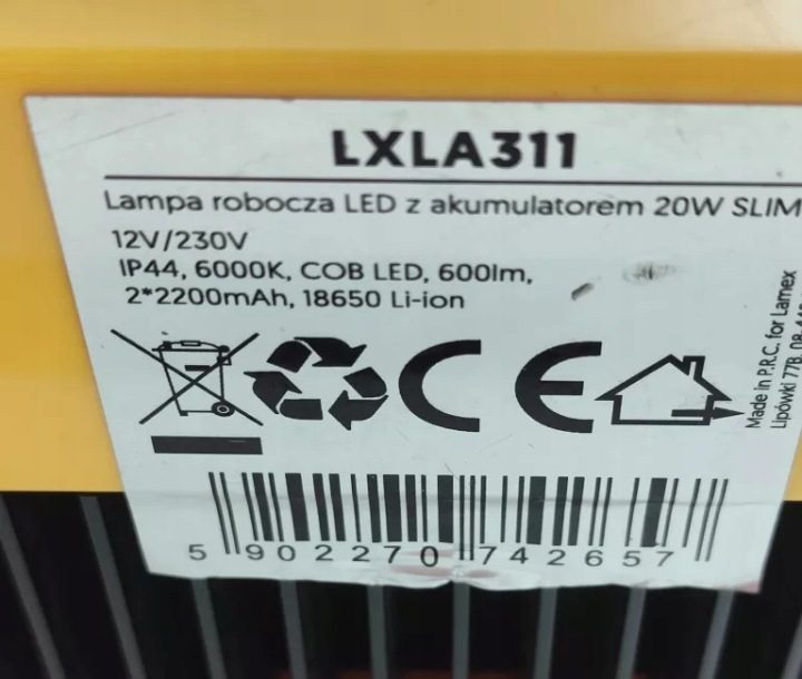 Фара рабочего света противотуманная фара LED с аккумулятором 20W SLIM 12V/230V, фото 8