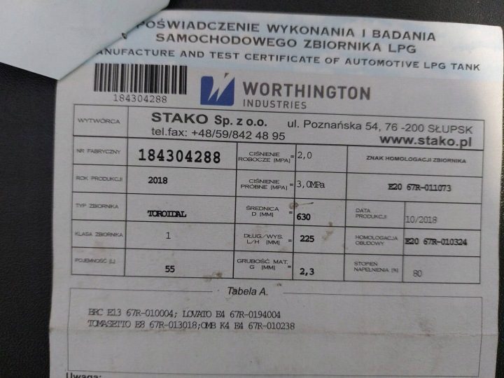 БАЛЛОН ГАЗОВЫЙ ГБО 55L 2028 г. W КОЛЕСО ДОКУМЕНТЫ + КЛАПАН ID: 239779, фото 5