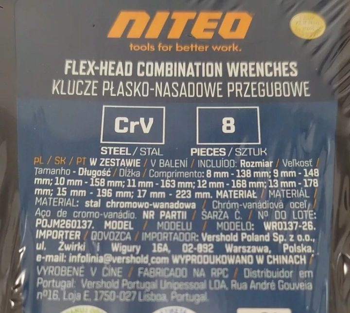 Niteo Tools Ключи рожково-торцевой przegubowe комплект 8 штук NITEO, фото 6