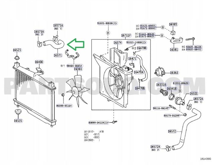 Шланг радиатора, заборник Toyota Yaris 1.0 16571-23040 оригинал, фото 5