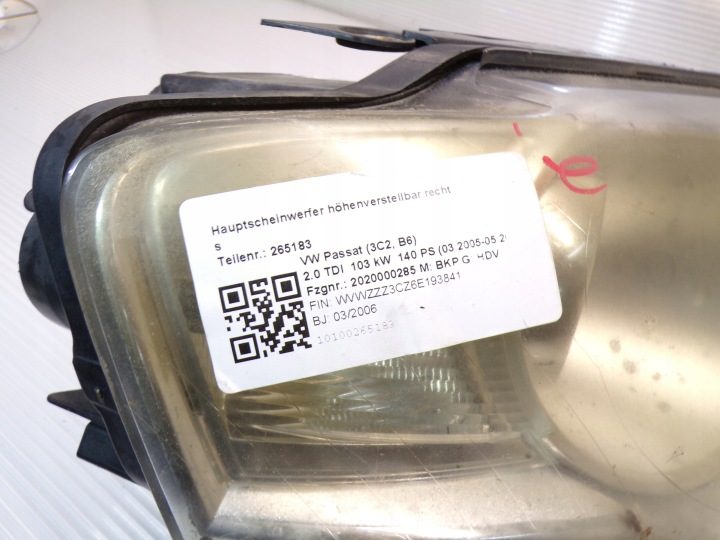 ФАРА ПРАВАЯ ПЕРЕДНЯЯ VOLKSWAGEN PASSAT B6 ЕВРОПА 3C0941006J, фото 4