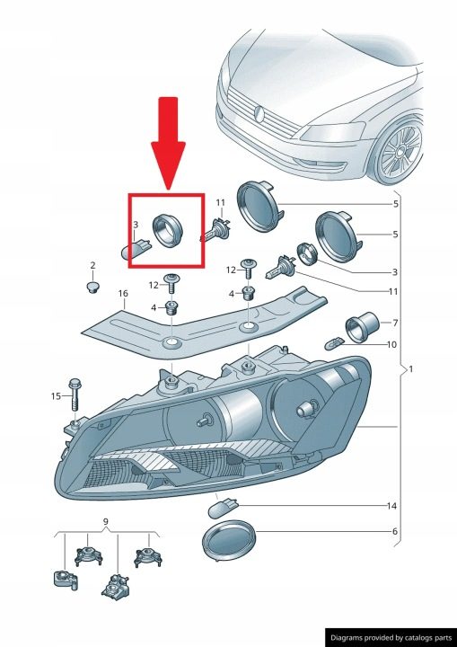VW PASSAT CC 12-15 ЗАГЛУШКА КРЫШКА ФАРЫ ПЕРЕДНЯЯ 561941607C, фото 2