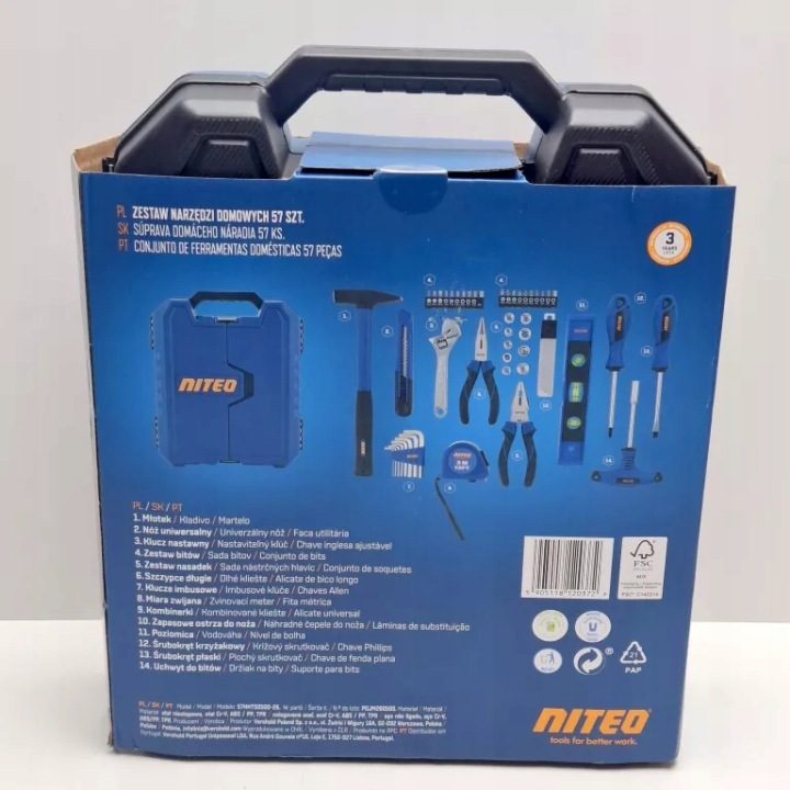 Комплект инструментов ручных для дома biura Niteo 57 элементов кейс, фото 2