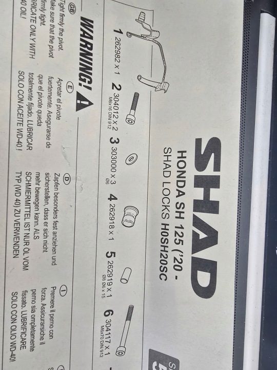 Комплект монтажный замка SHAD H0SH20SC размер 5 Honda SH125 (20-25), фото 2