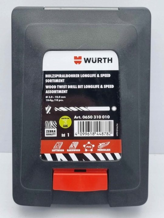 Комплект сверл krętych для дерева Longlife&Speed Wurth 10 элементов, фото 1
