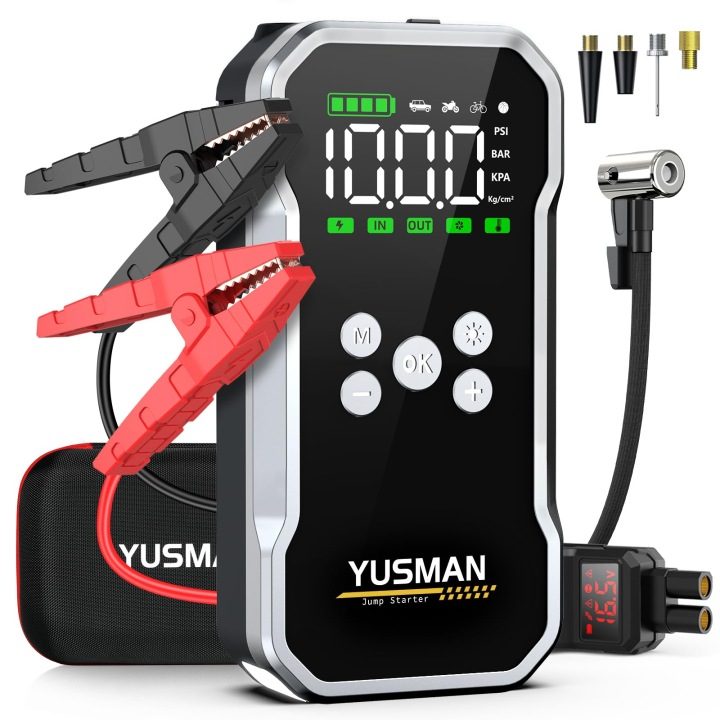 YUSMAN Повербанк С Функцией пуска И Kompresorem 6000A 150 PSI Фонарик LCD, фото 1
