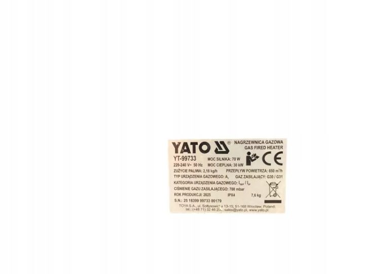 Отопитель газовый Yato 30 кВт, фото 4