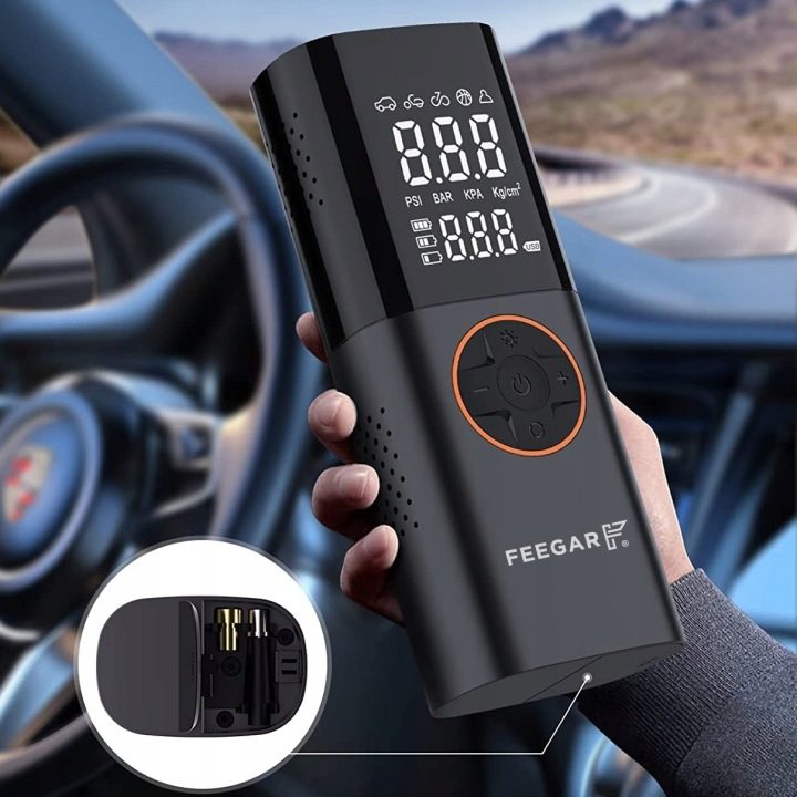 Feegar насос электрический переносной компрессор автомобильный 12V для колес LED, фото 4