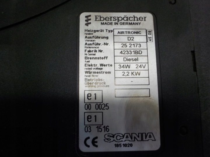 SCANIA ОТОПИТЕЛЬ WEBASTO D2 1851020, фото 2
