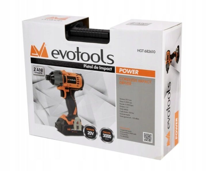 Evotools ударный гайковерт 1/4'' HEX, 2 аккумуляторы + зарядное устройство, фото 2