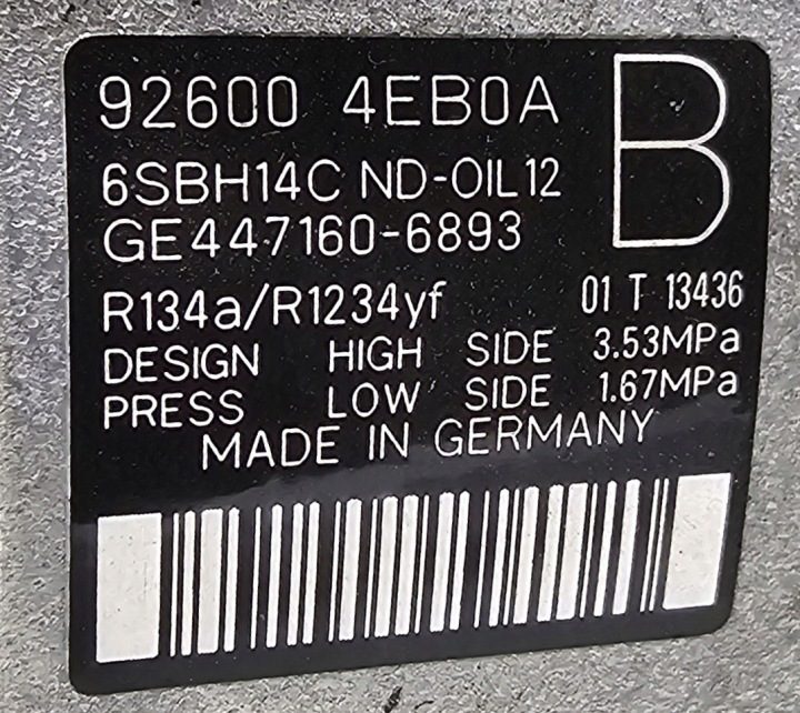 ОРИГИНАЛ КОМПРЕССОР КОНДИЦИОНЕРА NISSAN / RENAULT - 92600-4EB0A, фото 2