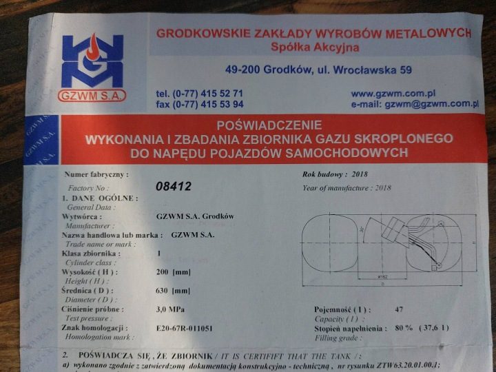 БАЛЛОН ГАЗОВЫЙ ГБО 47L 2028 г. W КОЛЕСО ДОКУМЕНТЫ + КЛАПАН, фото 3