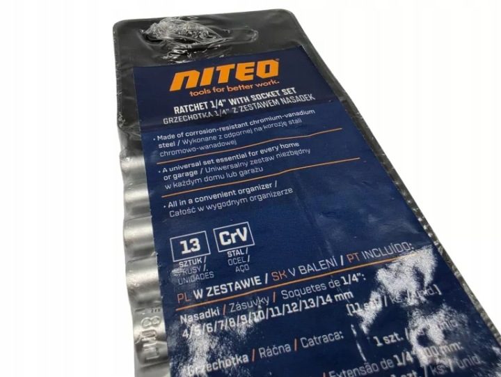 NITEO Трещотка 1/4 с zestawem насадок 13 элементов, фото 3