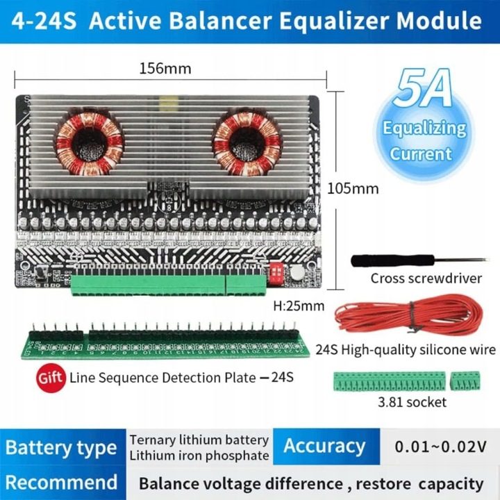 Balancer батареи SUNKKO BAL-524 4-24S 5A для ogniw Li-Ion и LiFePO4, фото 3