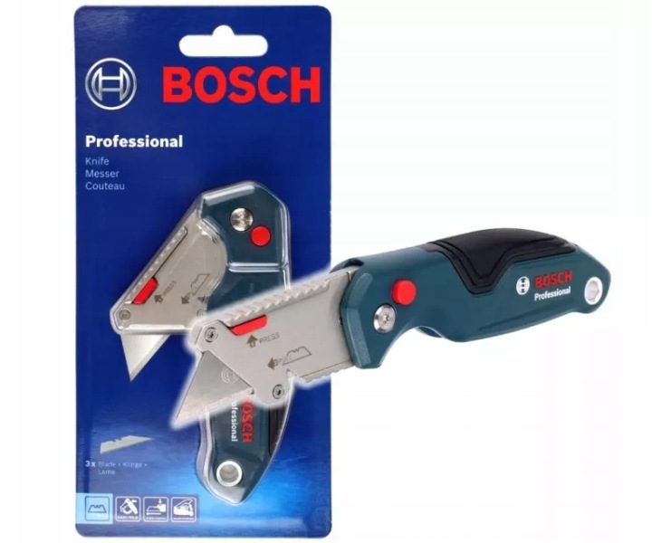 Нож складной с ostrzem trapezowym SK5 Bosch Professional + 3 ostrza, фото 1