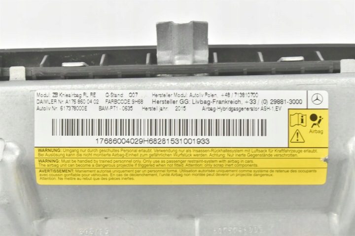 ПОДУШКА БЕЗОПАСНОСТИ КОЛЕННАЯ UK A1768600402 MERCEDES A W176 B W246 CLA W117, фото 4