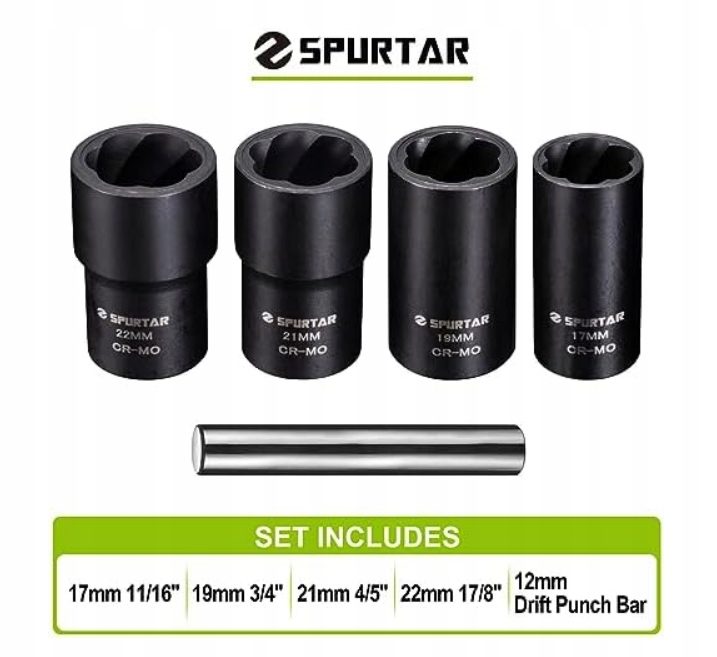 НАСАДКИ ДЛЯ OBROBIONYCH ГАЕК БОЛТОВ 5-CZĘŚCIOWY КОМПЛЕКТ SPURTAR +КЕЙС, фото 3