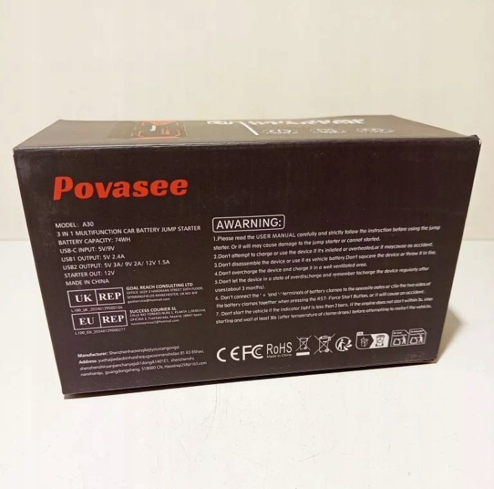 Povasee A30 Jump Стартер - Booster аккумулятора 12 В 3000A, фото 3