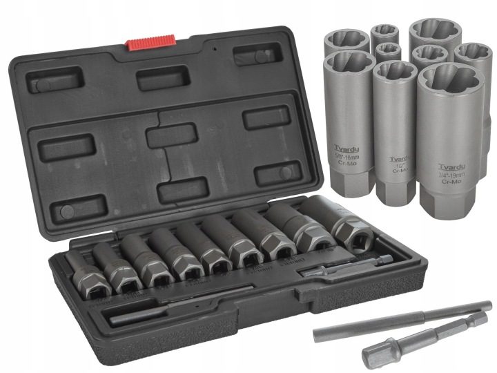 TVARDY Комплект długich насадок для urwanych болтов 11 шт. 6-19mm CR-MO T00130, фото 1