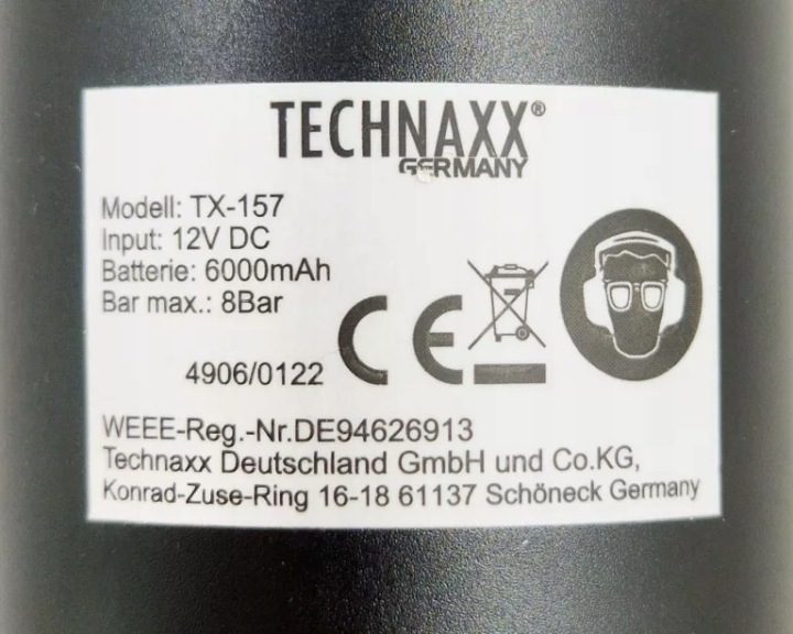 Technaxx Аккумуляторный компрессор воздуха TX-157, фото 6