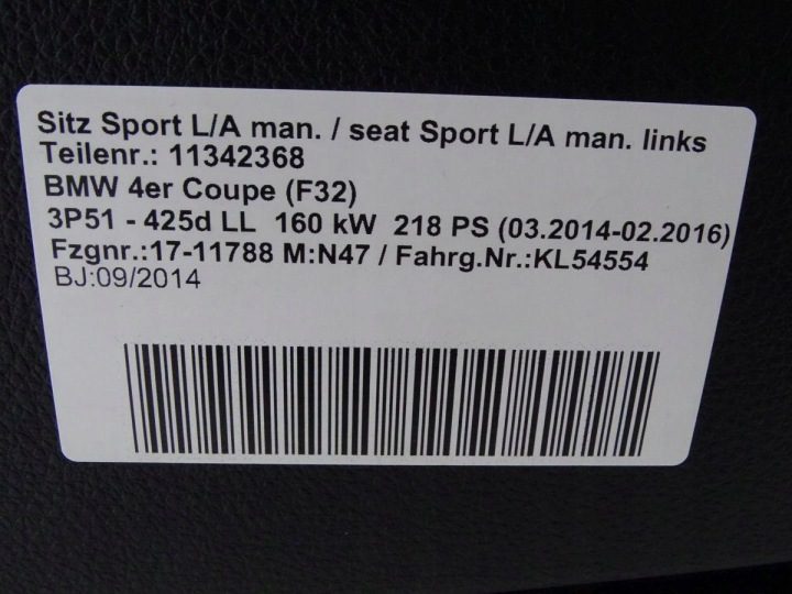 BMW 4 F32 КУПЕ 13-20 СИДЕНЬЯ SPORT ДИВАН ЧЕРНЫЙ КОЖА ЕВРОПА 19 тыс. км, фото 14