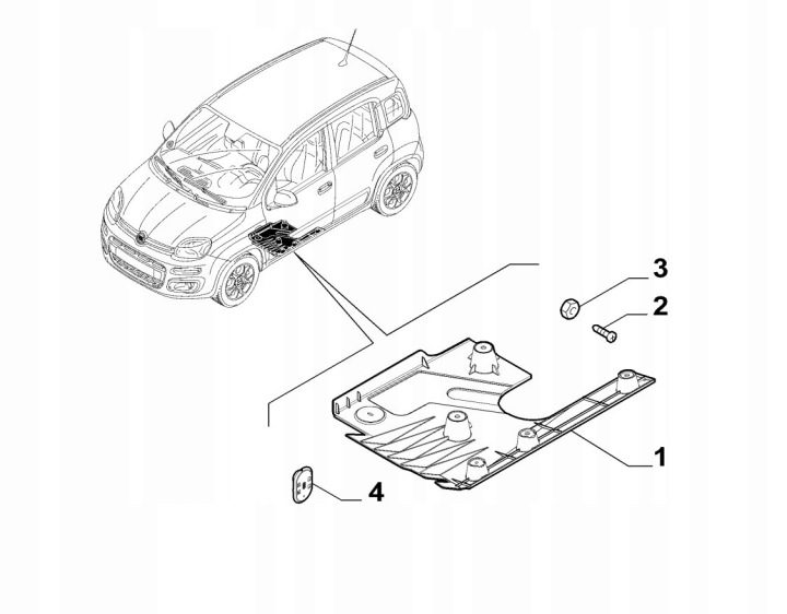 Защита днища левая Fiat Panda 3 2012 г.- 0.9 1.0 1.2 1.3 8V 16V 51880619, фото 4