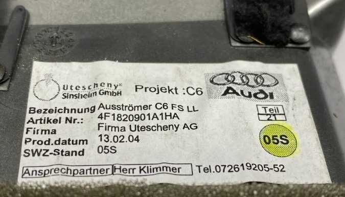 Дефлекторы панели приборного AUDI 4F1820901A 2.7L дизель 2006, фото 5