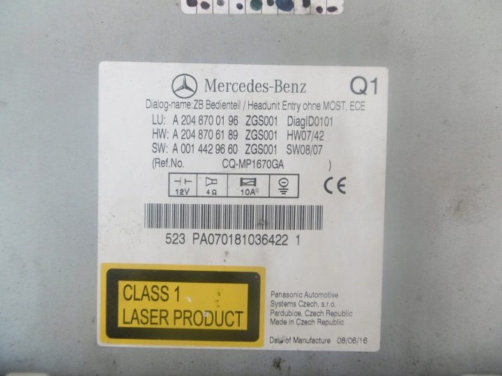 МАГНИТОЛА CD 2048700196 MERCEDES W204 C-КЛАСС, фото 1