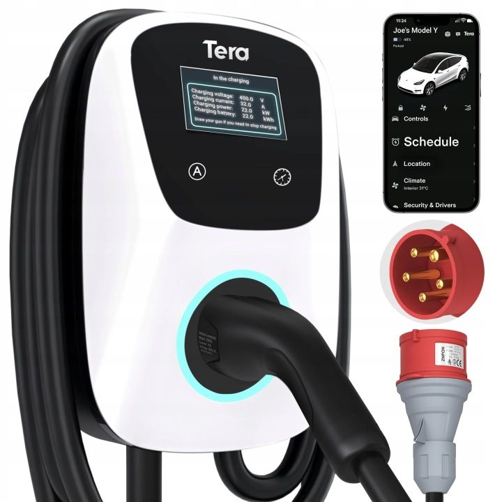 Tera EV W01 зарядное устройство автомобильное Smart App Wallbox 22 кВт 32A 7m Тип 2, фото 1
