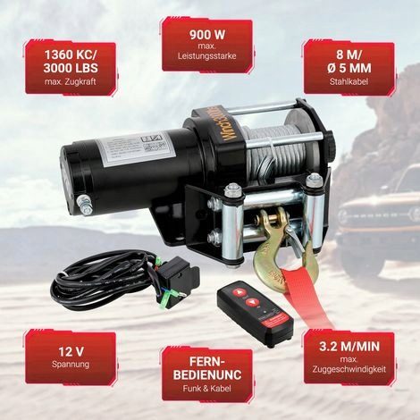 Электрическая лебедка 1360 кг 12V черная, фото 10