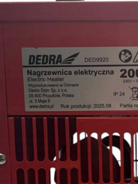 ОТОПИТЕЛЬ ЭЛЕКТРИЧЕСКИЙ DEDRA DED9920A 2000W, фото 3
