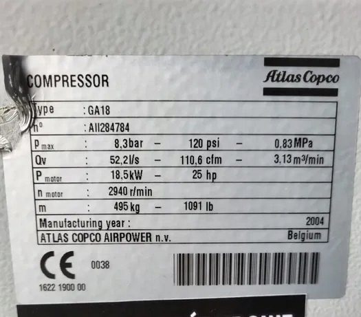 Компрессор масляный Atlas Copco GA18 FF 0 l 8,3 бар, фото 6