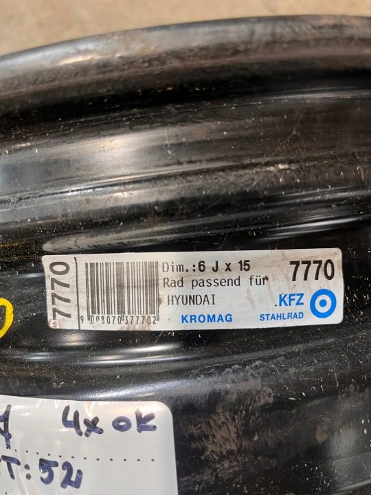 4× Штампованный диск Hyundai OE HYUNDAI i20 KIA RIO 6.0" x 15" 4x100 ET 52, фото 15
