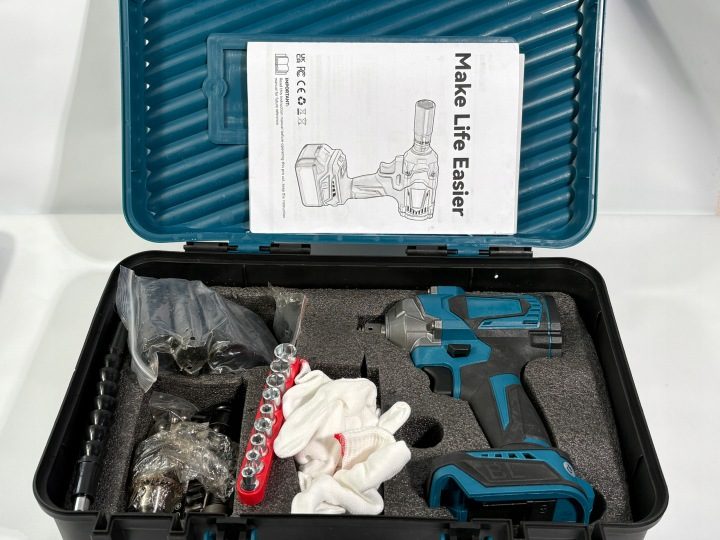 УДАРНЫЙ ГАЙКОВЕРТ АККУМУЛЯТОРНЫЙ 1200 Нм 20V 3Ah 1/2" БЕСЩЕТОЧНЫЙ + КЕЙС + АКСЕССУАРЫ, фото 2