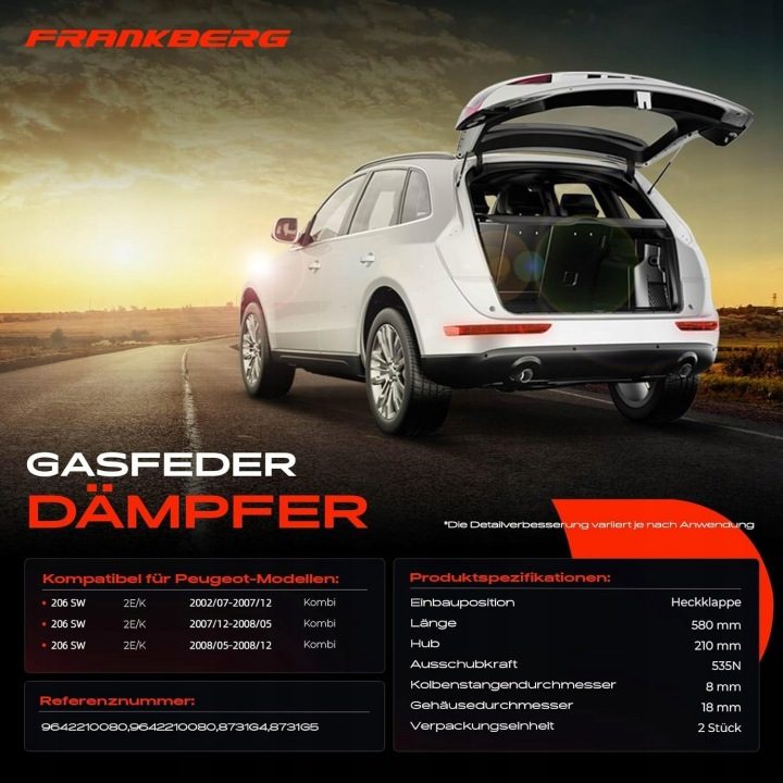 Пружины gazowe Peugeot 206 SW комплект для заднего стекла 9642210080, фото 8