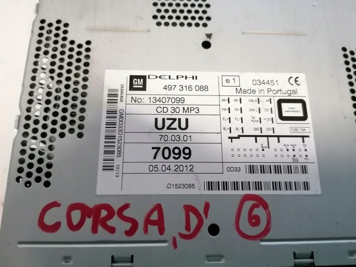 Opel Corsa D 13 г. магнитола штатная CD PM3 13407099, фото 2