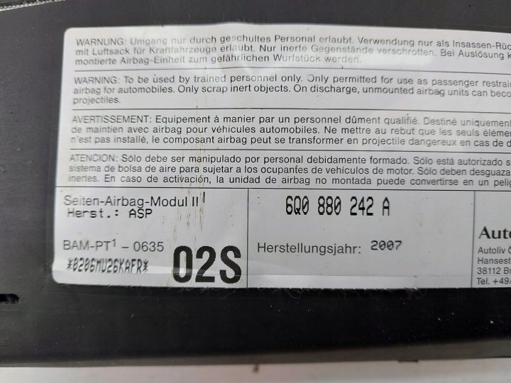 ПОДУШКА БЕЗОПАСНОСТИ СИДЕНЬЯ ПРАВАЯ 6Q0880242A SKODA ROOMSTER, фото 4